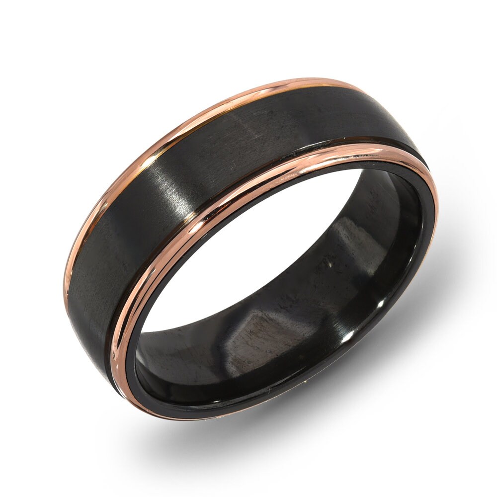 14Kゴールド＆ブラックジルコニウム 7mm 結婚指輪 | メンズ ブラック