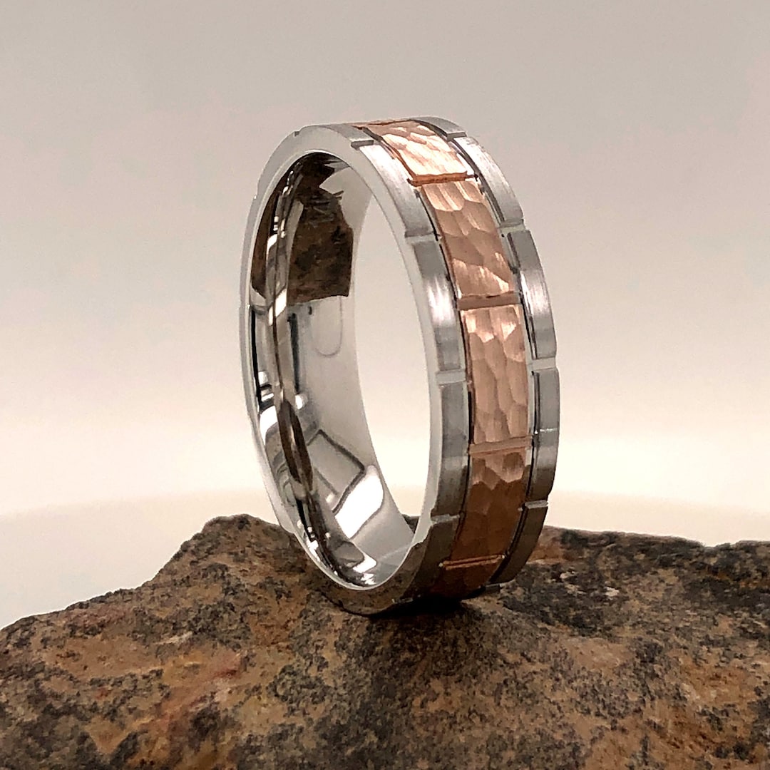 Men's 14K 6mm Hammer Finish Wedding Band 14K Mens Etsy