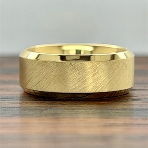 14K Gold Beveled Edge Wedding Band (8MM) | 14K Men&#39;s Wedding Band | 14K Comfort Fit Wedding Band | Angled Satin | 10K 14K 18K Platinum