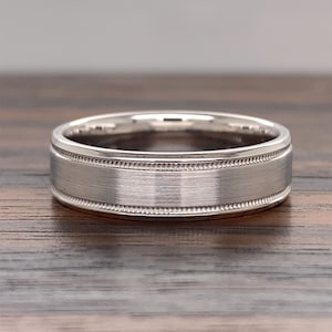 14K Gold Herren Ehering (6 MM) | 14k Gold Comfort Fit Ehering | 14K Gold Herrenring | Reiskorn | Matte Satinbürste