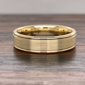 14K Gold Ehering (6 MM) | Herren 14K Comfort Fit Ehering | 14K echtes Gold Herrenband | Pinsel Matte Satin | Klassischer Ehering