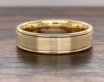14Kゴールド結婚指輪（6mm）｜メンズ14Kコンフォートフィット結婚指輪｜14K純正ゴールドメンズバンド｜ブラッシュマットサテン｜クラシック結婚指輪
