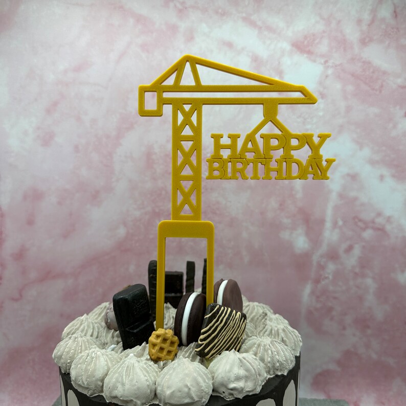 Cake topper crane construction crane construction site children and adults personalized with year and name in two colors image 6