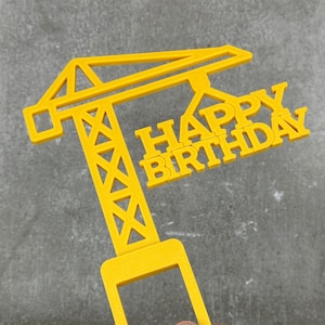 Cake topper crane construction crane construction site children and adults personalized with year and name in two colors image 1