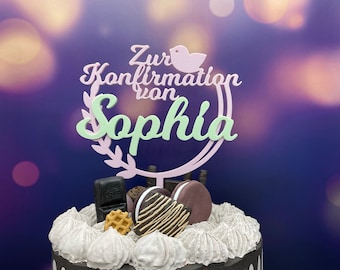 Cake Topper zur Konfirmation personalisiert mit Name zweifarbig Konfirmation Kuchenstecker