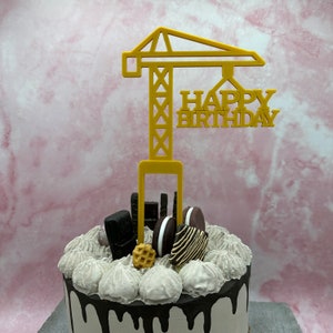Cake topper crane construction crane construction site children and adults personalized with year and name in two colors image 2