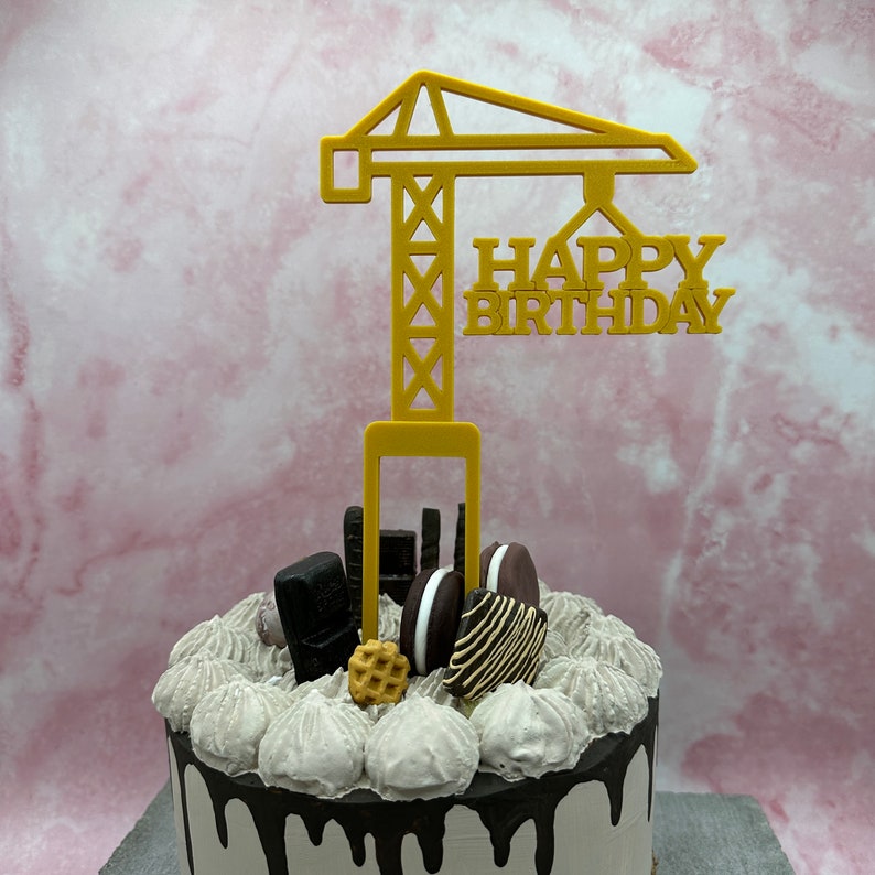 Cake topper crane construction crane construction site children and adults personalized with year and name in two colors image 2