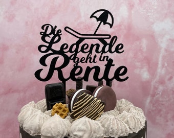 The Legend Retires Personalized Retirement Cake Topper - Selectable from PLA, Wood & Acrylic in various colors and designs