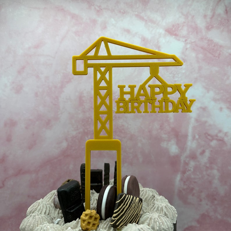 Cake topper crane construction crane construction site children and adults personalized with year and name in two colors image 4
