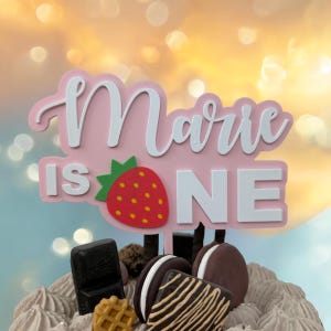 Topper per torta con nome e fragola – Topper per torta di 1° compleanno – Idee regalo per il primo anno