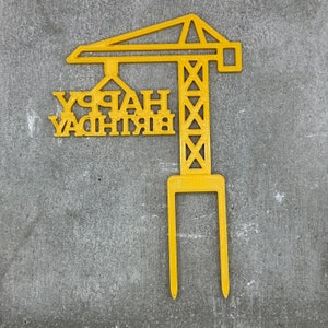 Cake topper crane construction crane construction site children and adults personalized with year and name in two colors image 8