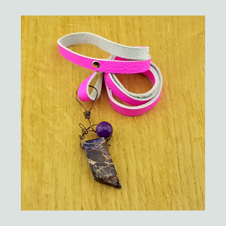 purple sea sediment Necklace,purple jasper beads pendant,leather Simple Necklace,violet gemstone,Minimalist Jewelry,Single Bead Necklac