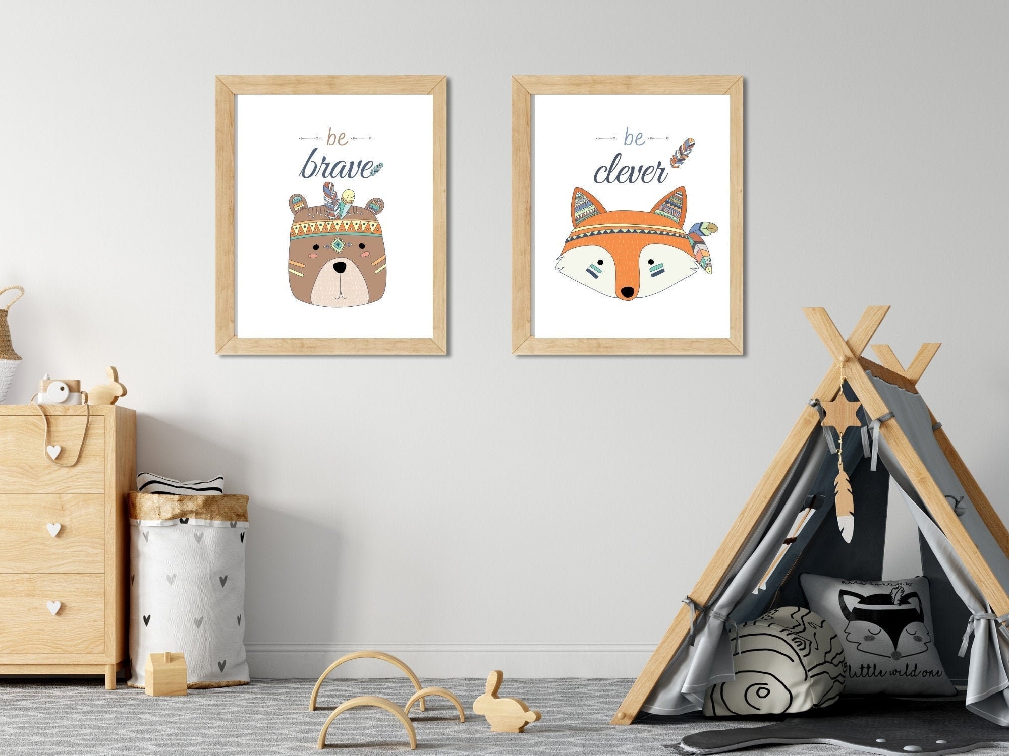 Woodland Nursery Decor Set of 2 Wild Animal Nursery Prints Etsy