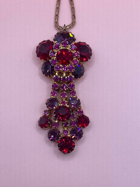 Ruby Red, Amethyst and Hot Pink Rhinestone Pendant