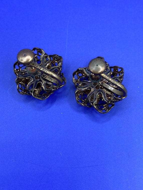 Filigree Screwback Austrian Earrings - image 2