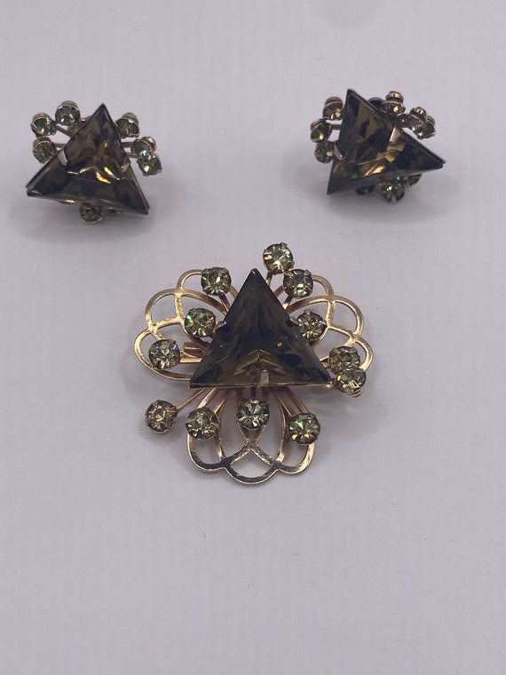 Citrine Rhinestone brooch and earrings - image 1