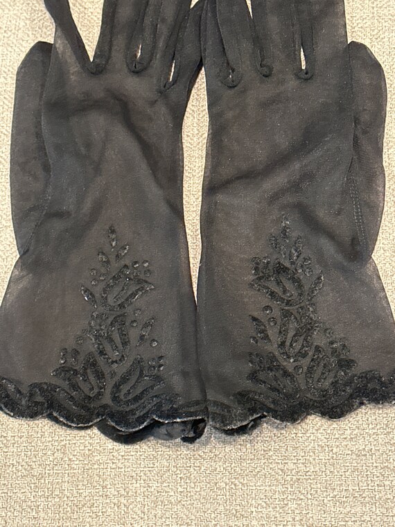 Black Chiffon and Velvet Evening Gloves - image 3
