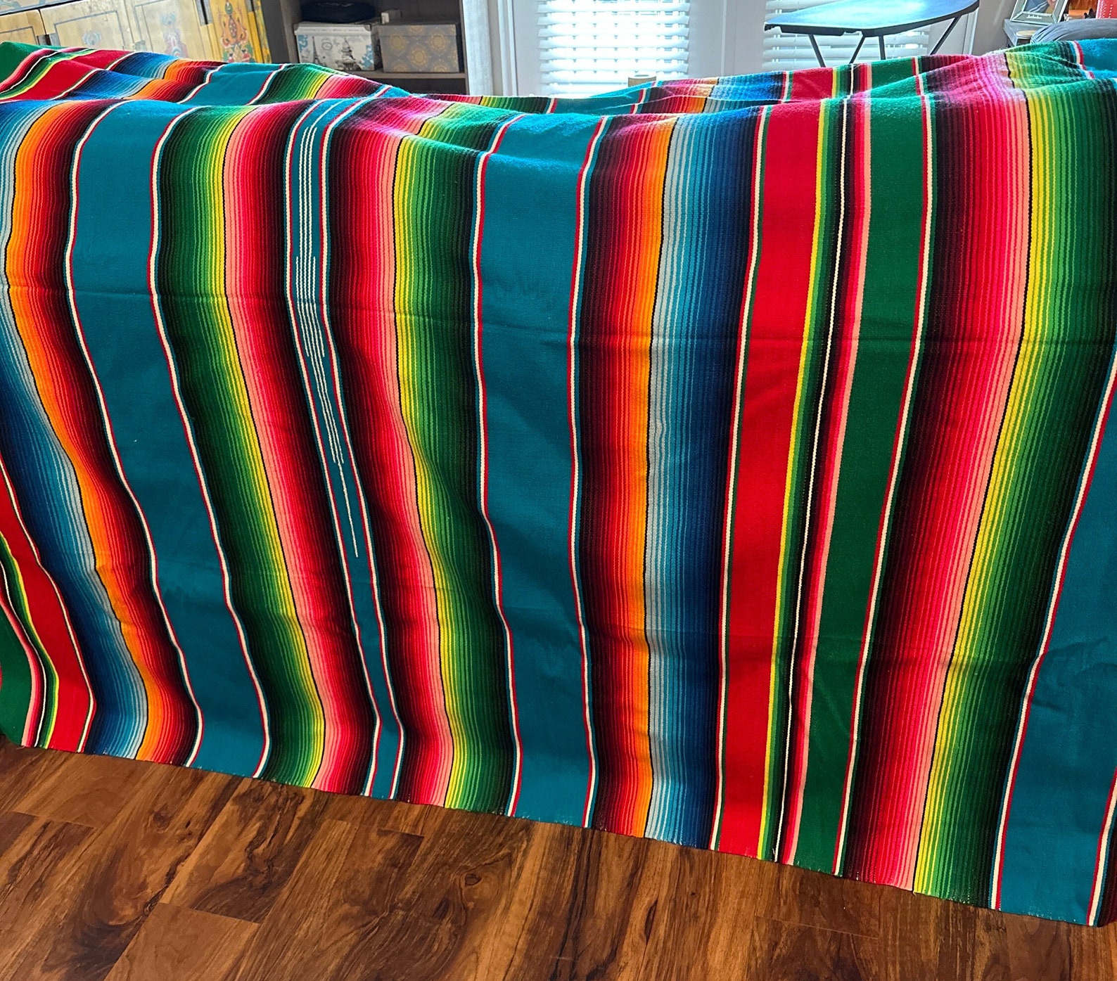 Southwestern Blues Mid Century Huge Mexican Blanket