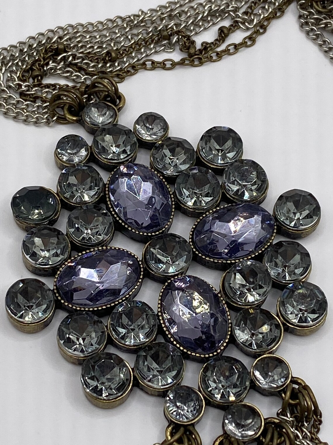 Silver and Bronze Multi Chain Necklace With Smoky Grey Rhinestones Etsy