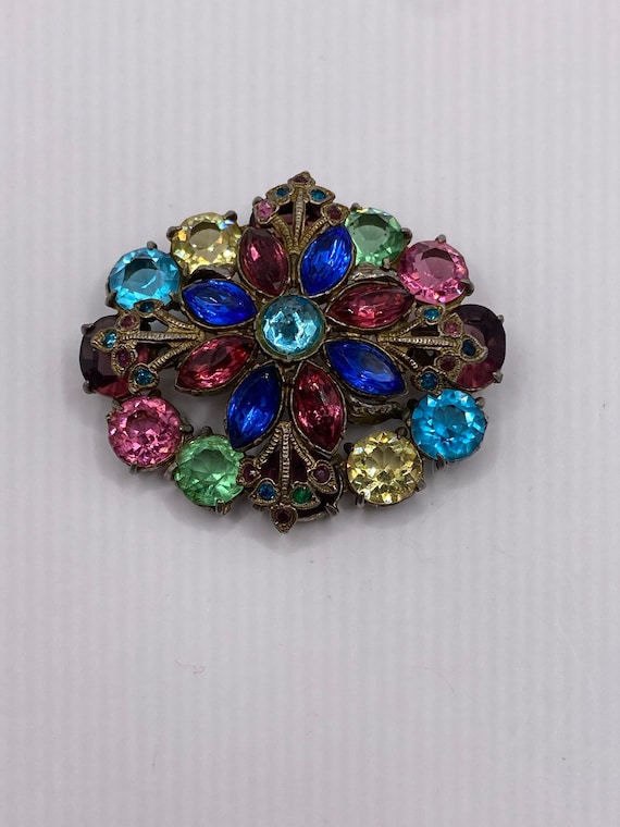 1930’s Multicolor rhinestone brooch