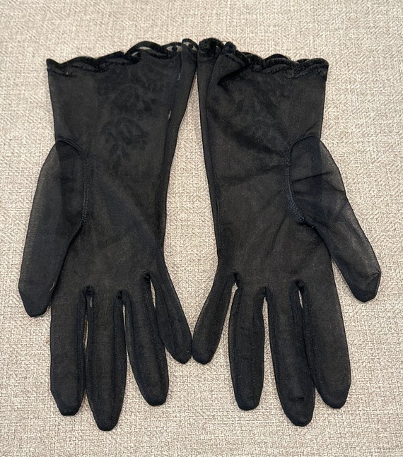 Black Chiffon and Velvet Evening Gloves - image 2