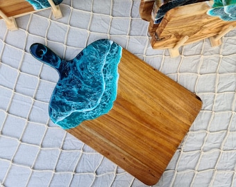 Sea waves paddle serving board, MADE TO ORDER Large or small cheese board, Resin ocean cutting board, Modern kitchen home decor, Charcuterie