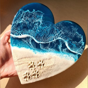 Dog Paw Print Wall Art, Resin Ocean Heart, Pet Memorial Gift, Coastal Beach Decor, Dog Lover Gift (MADE TO ORDER)