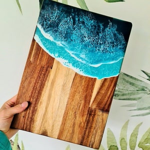 Resin ocean serving board, MADE TO ORDER, Medium acacia cheese board, Sea waves cutting board, Modern kitchen home decor, Charcuterie, Tapas image 3