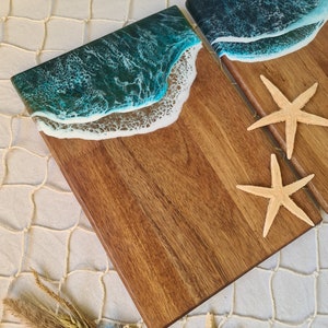 Resin ocean serving board, MADE TO ORDER, Medium acacia cheese board, Sea waves cutting board, Modern kitchen home decor, Charcuterie, Tapas image 8