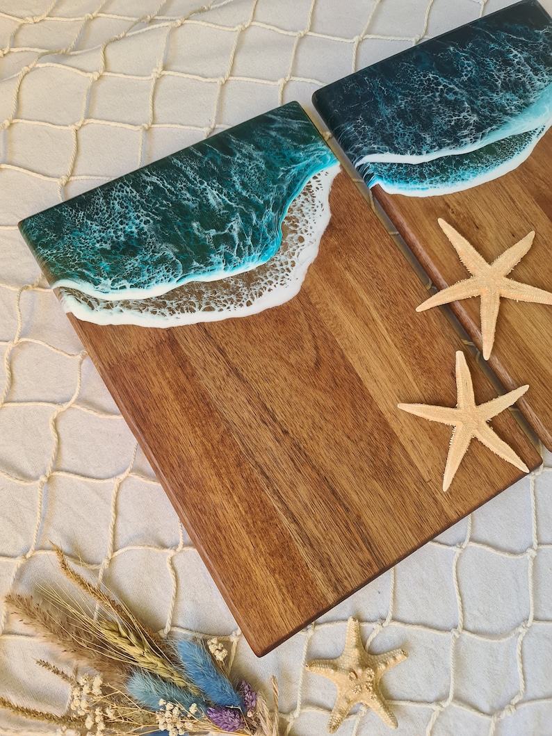 Resin ocean serving board, MADE TO ORDER, Medium acacia cheese board, Sea waves cutting board, Modern kitchen home decor, Charcuterie, Tapas image 8