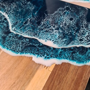 Resin ocean serving board, MADE TO ORDER, Medium acacia cheese board, Sea waves cutting board, Modern kitchen home decor, Charcuterie, Tapas image 6