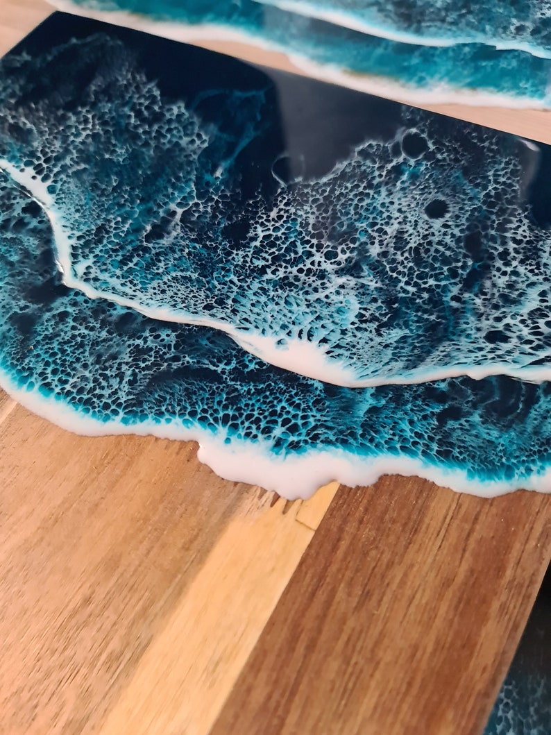 Resin ocean serving board, MADE TO ORDER, Medium acacia cheese board, Sea waves cutting board, Modern kitchen home decor, Charcuterie, Tapas image 6