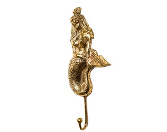 Hollow Brass Mermaid Hook, Nautical Wall Decor (11 Inch)