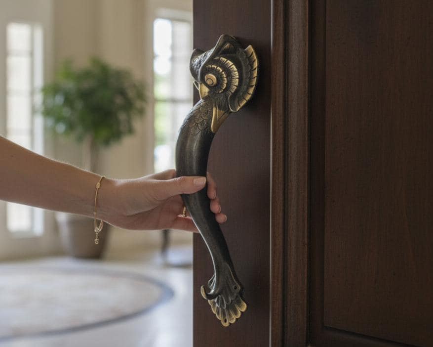 Owl Door Handle 14 Inch / 35 cm, Balinese Style, Room Decor, Birthday Gift, Holiday Decor, Housewarm