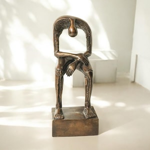 Memorial Copper or Sterling Statue, Seated Modern Bronze Sculpture 13 Inch / 33 cm, Abstract Art, Seated Giant, Room Decor, New Home Gift