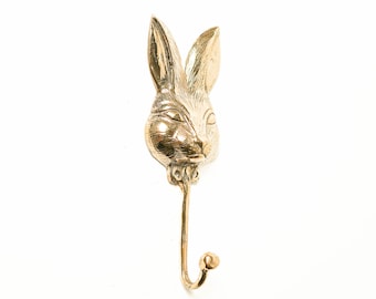Gancho de latón con forma de conejo de 18 cm (7 pulgadas), gancho para animales, gancho de pared, gancho dorado, accesorios para habitación infantil, gancho de bronce, conejo dorado, gancho para guardería