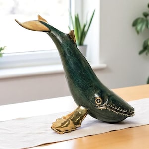 Whale Bronze Statue 7 Inch / 18 cm, Fish, Anniversary Gift, Nursery Decor, Gift for Woman, Gift for Mom, Birthday Gift, Patio Decor