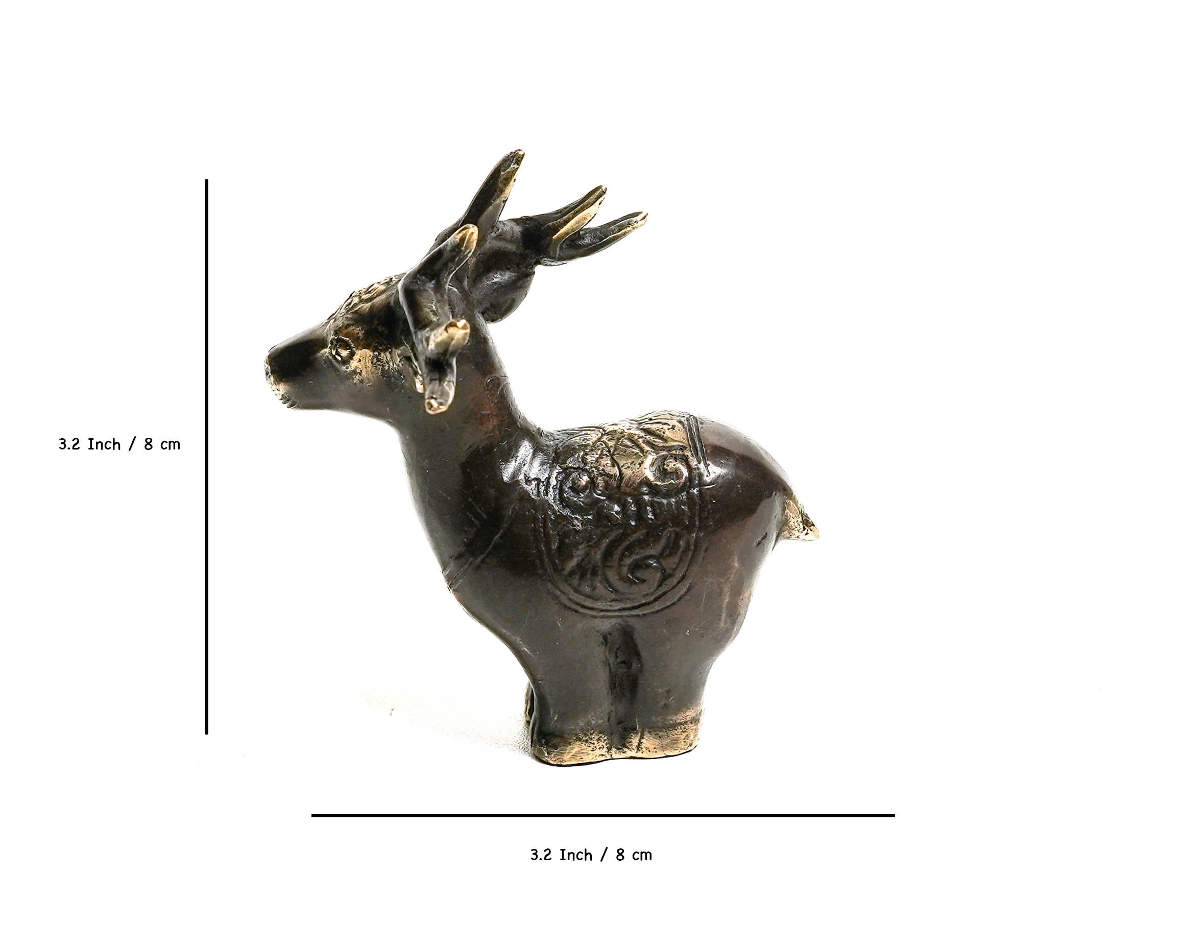 鹿のブロンズ像 3.2インチ / 8 cm、鹿の置物、卓上、動物ブロンズ