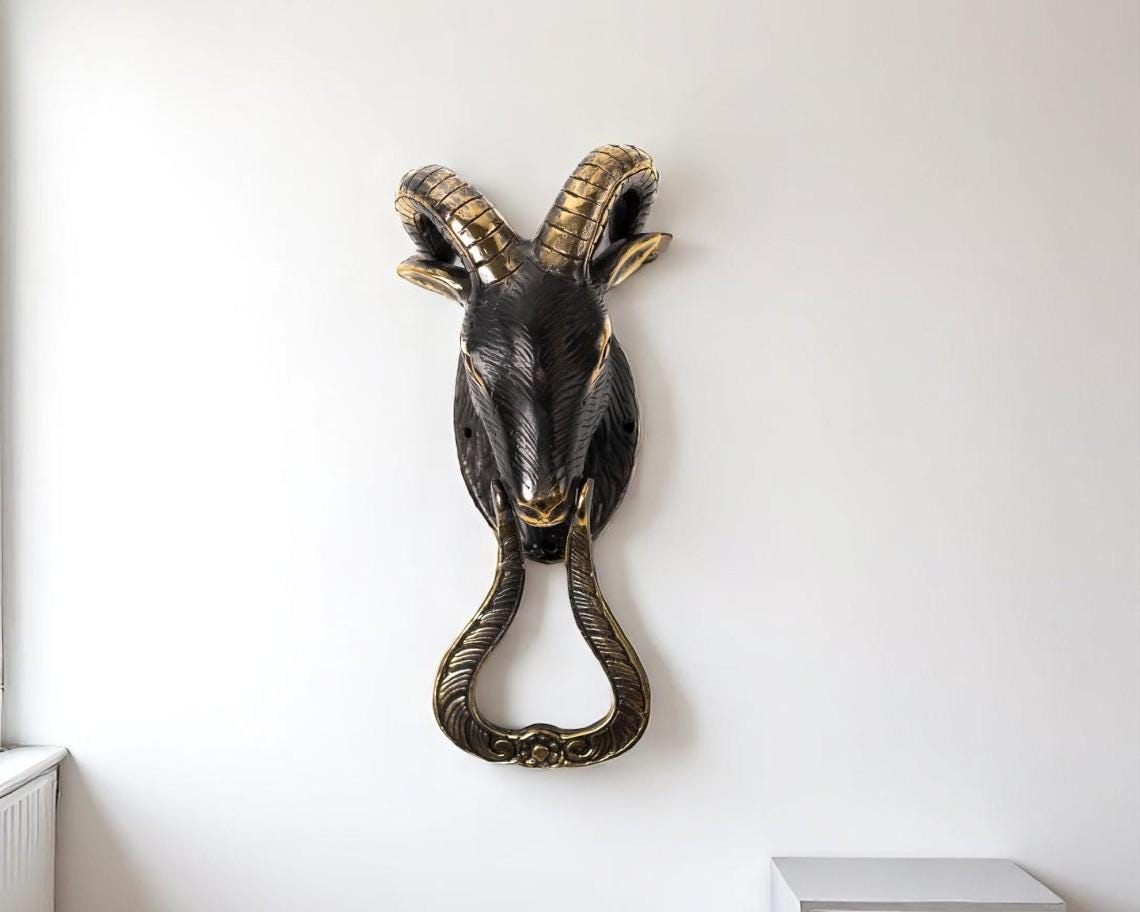 Solid Brass Goat Door Knocker, Modern Bronze Wall Bell - Etsy
