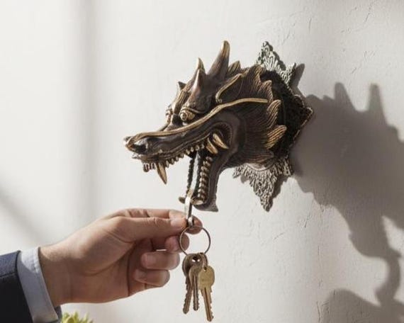 Brass Dragon Wall Hook, Fantasy Home Decor (4 Inch).