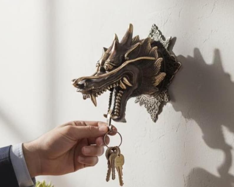 Brass Dragon Wall Hook, Fantasy Home Decor (4 Inch). image 1