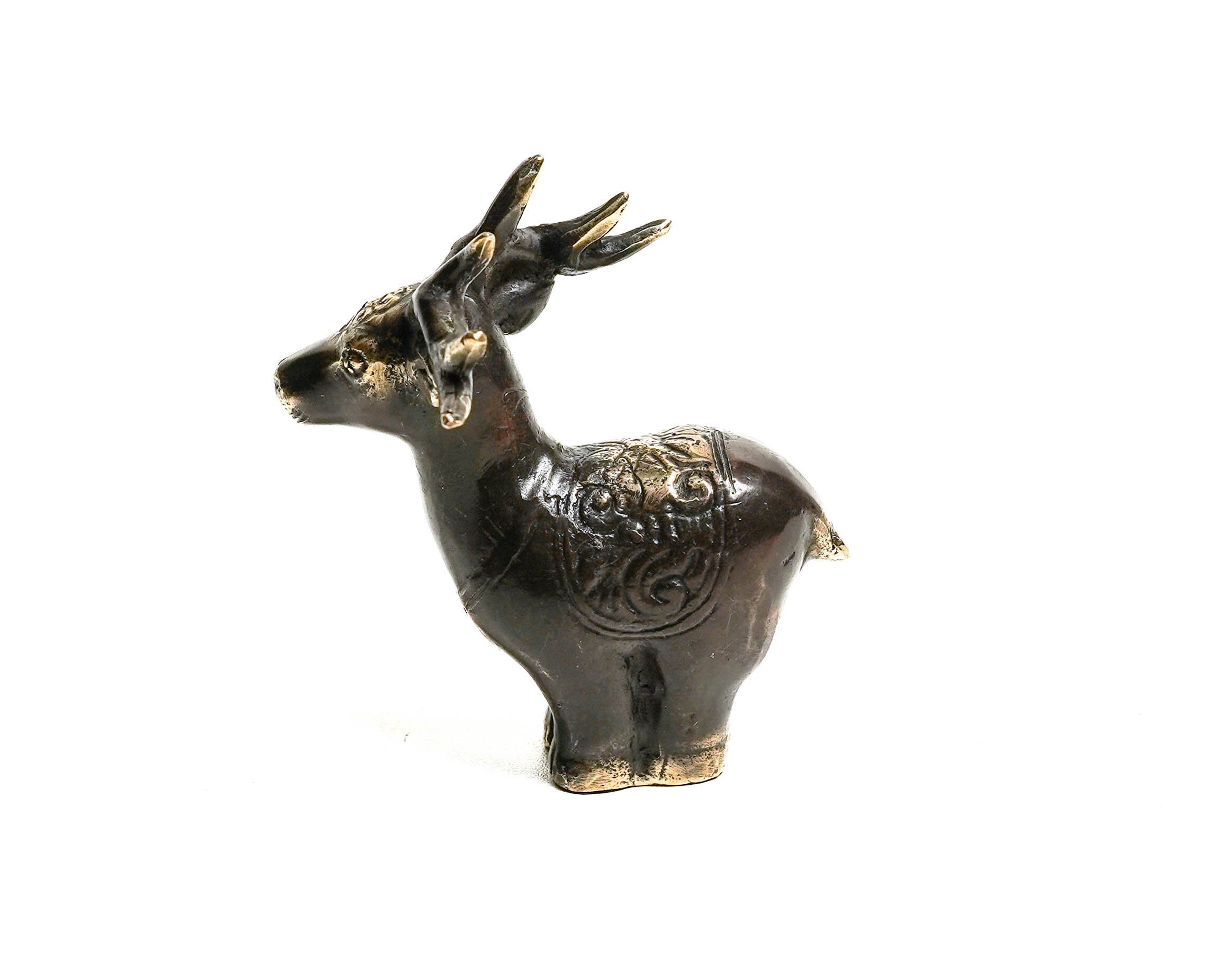 鹿のブロンズ像 3.2インチ / 8 cm、鹿の置物、卓上、動物ブロンズ