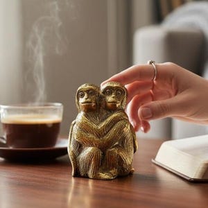 Couple Monkey Statue 3 Inch / 7 Cm, Monkey Figurine, Monkey Statue, Room Decor, House Decor, Mod Century, Table Decor, Housewarming, Gift
