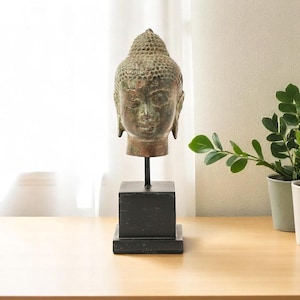 Mini Buddha Head 5.5 Inch / 14 cm, Buddha Bronze, Buddha Sculpture, Gift for Her, Gift for Him, New Home Decor, Living Room, Table Decor