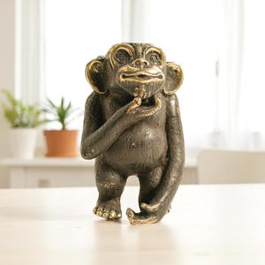 Monkey Sculpture 6 Inch / 15 cm, Monkey Figurine, Monkey Bronze, Room Decor, House Decor, Mid Century, Table Decor, Housewarming, Gift Idea