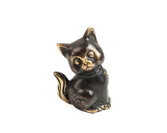 Cat Bronze Statue 3 Inch / 7 cm, Cat Figurine, Cat Statue, Living Room, New Home Gift, Birthday Gift, Animal Statue, Living Room, Gift Idea