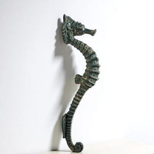 Hand Carved Brass Seahorse Door Handle, Coastal Decor (11 Inch)