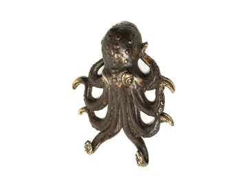 Gancho de bronce con forma de pulpo de 14 cm (5,5 pulgadas), decoración navideña, regalo para niños, regalo para padres, percha para ropa, regalo de cumpleaños, regalo navideño