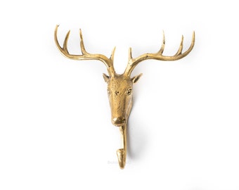 Mässingsfigur av rådjurshuvud, väggdekorationsskulptur, 18 cm