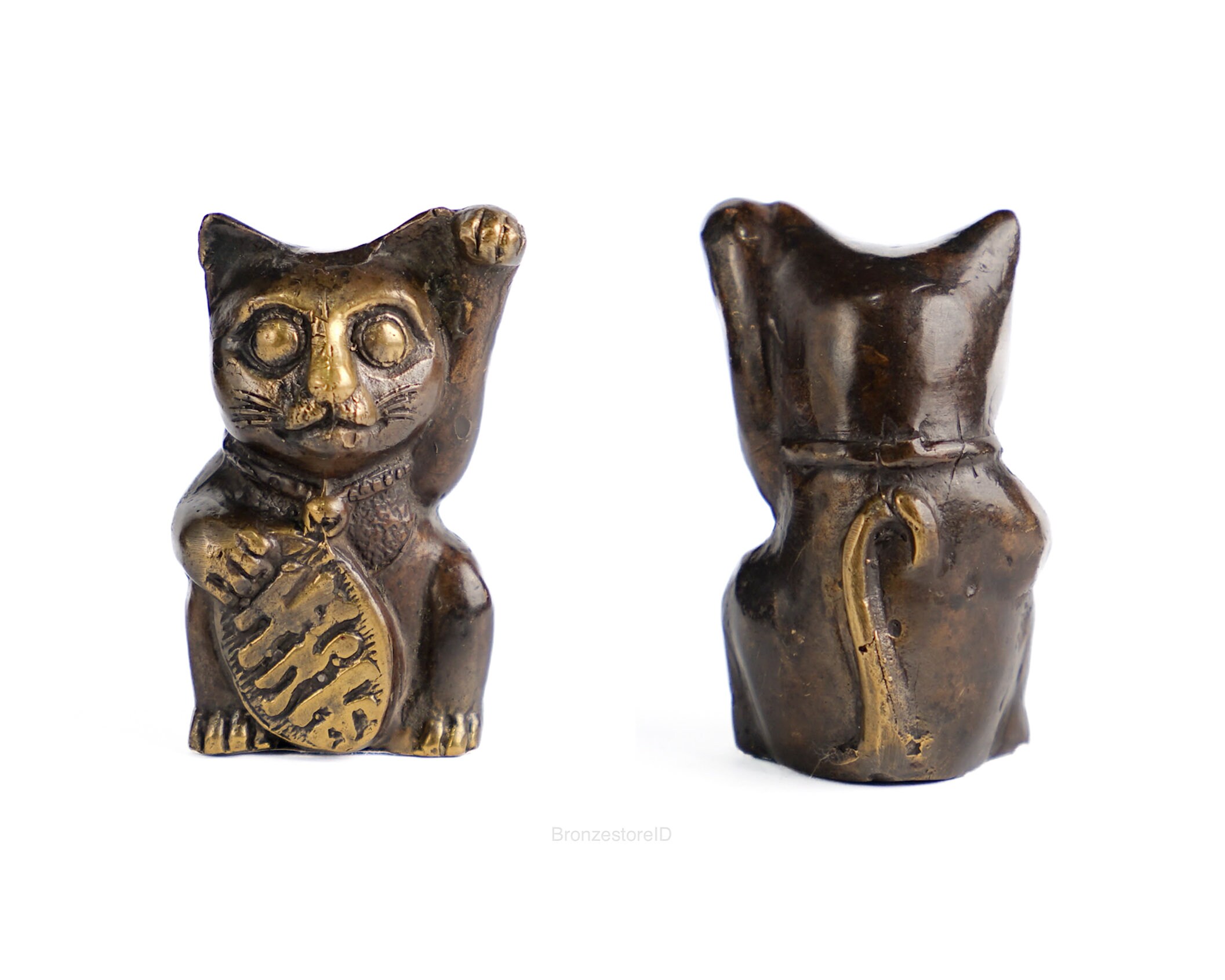 真鍮　ネコ置物 真鍮製猫の置物、招き猫の彫刻、室内装飾品（高さ約6.3cm） - Etsy 日本